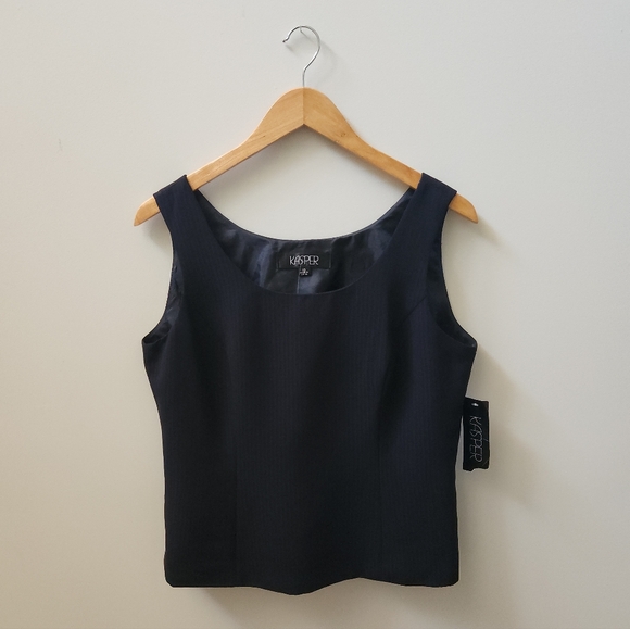 Kasper Black Pinstripe Tank Top Size 10 New With Tags Split Hem Lined - Picture 2 of 9